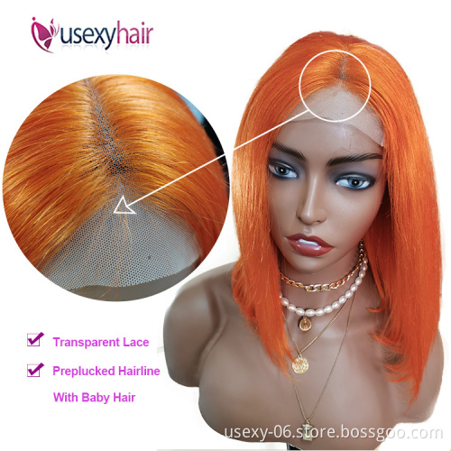 Cheap Colored HD Lace Front Human Hair Wigs For Black Women Bone Straight 613 Blonde Orange Bob Wigs Human Hair Lace Closure Wig